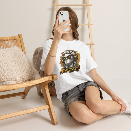 Music Assets Graphic Tee — Retro Marble Statue with Headphones