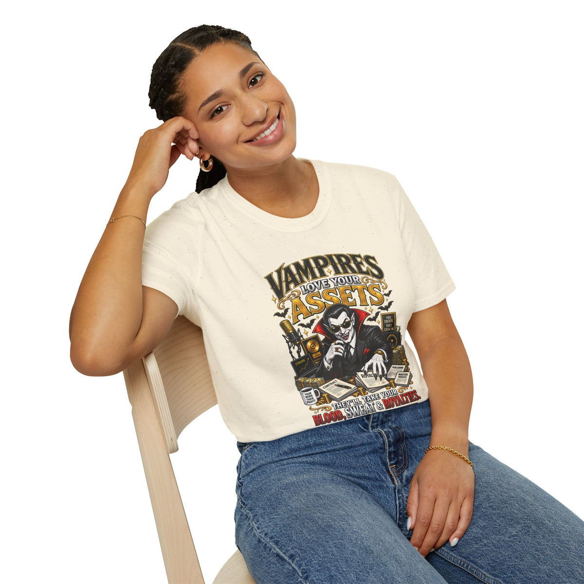 Vampires Love Your Assets™ — Halloween Music Industry T-Shirt