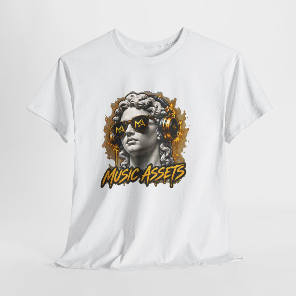 Music Assets Graphic Tee — Retro Marble Statue with Headphones