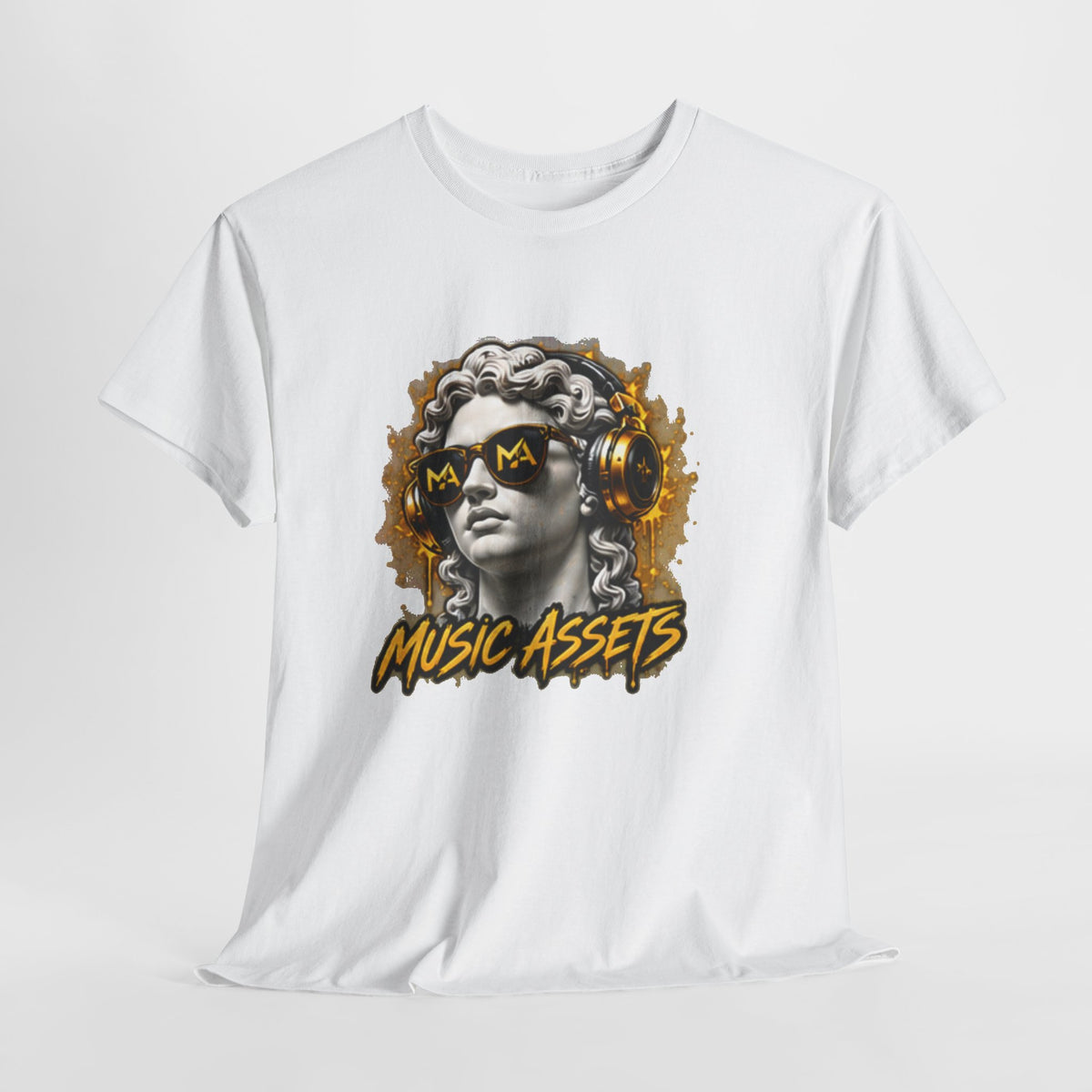 Music Assets Graphic Tee — Retro Marble Statue with Headphones