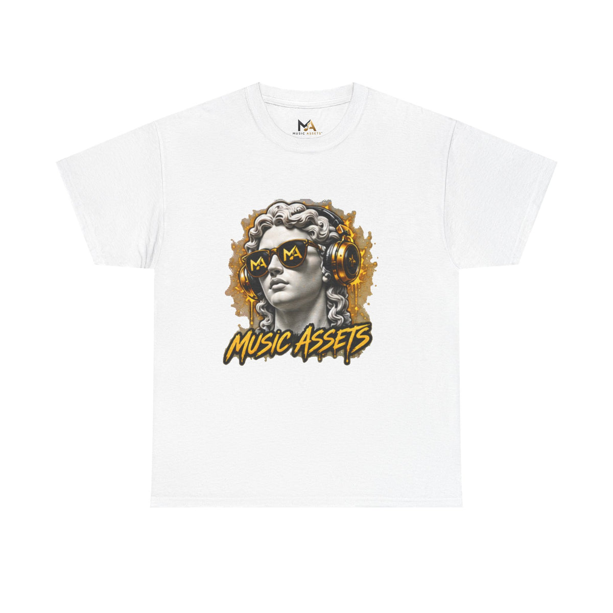 Music Assets Graphic Tee — Retro Marble Statue with Headphones