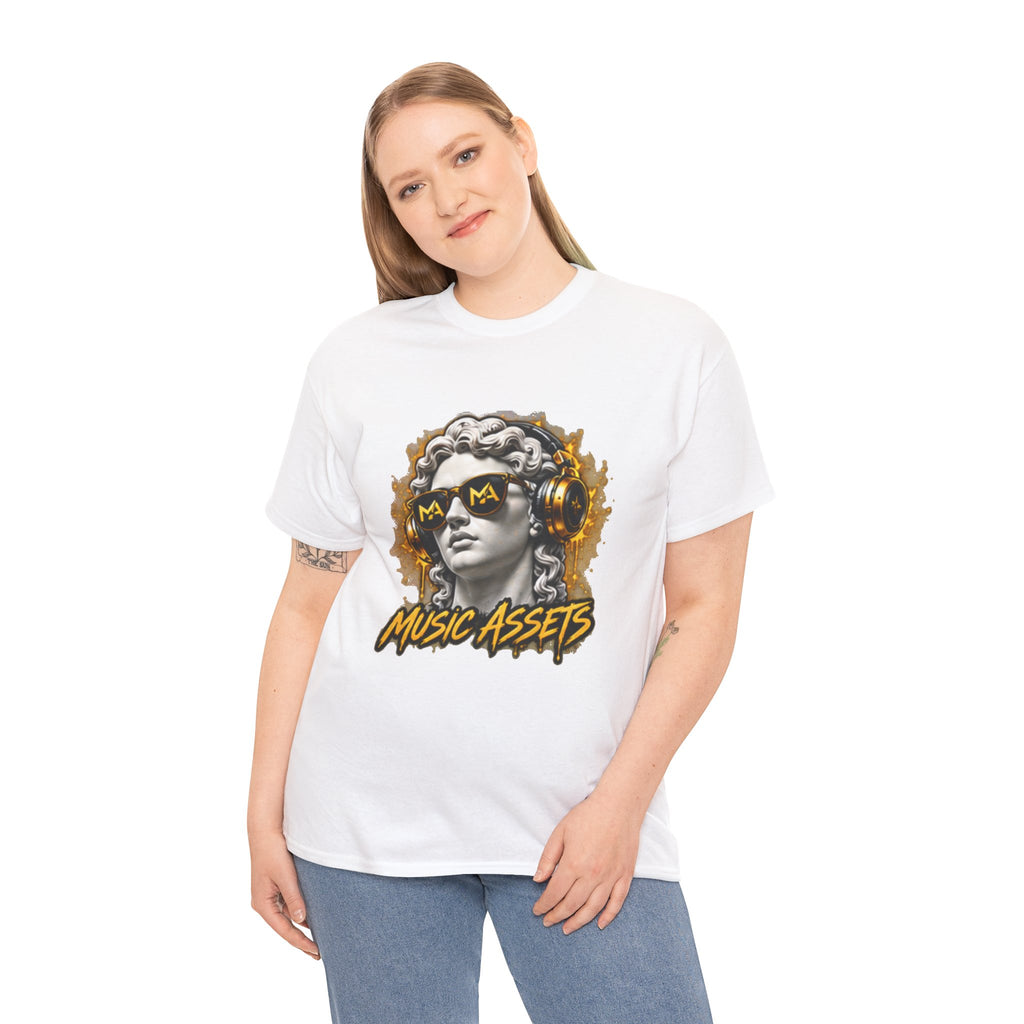 Music Assets Graphic Tee — Retro Marble Statue with Headphones